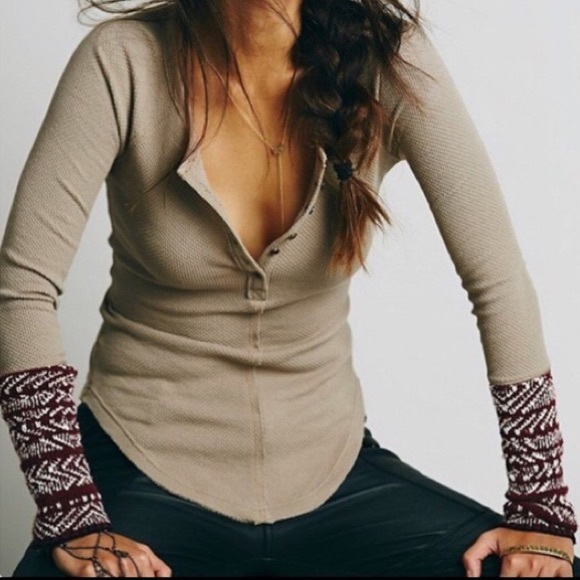 Free People Tops - Free People Taupe Alpine Sweater Cuff Thermal